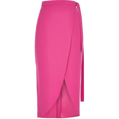 Pink wrap midi skirt